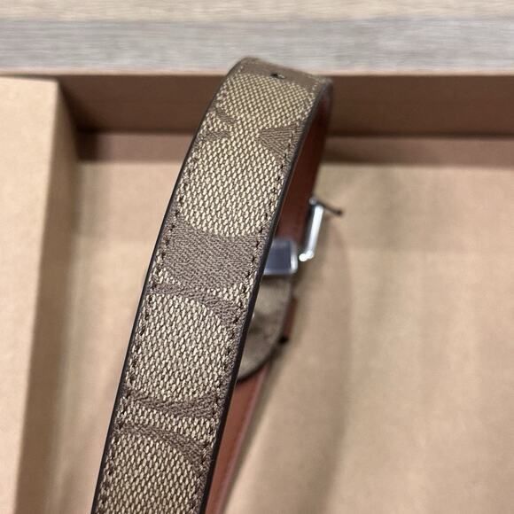 Coach NEW Dog Collar Khaki Saddle SIG C Coated Canvas Leather Trim Med 12.8”-16” - Picture 4 of 9